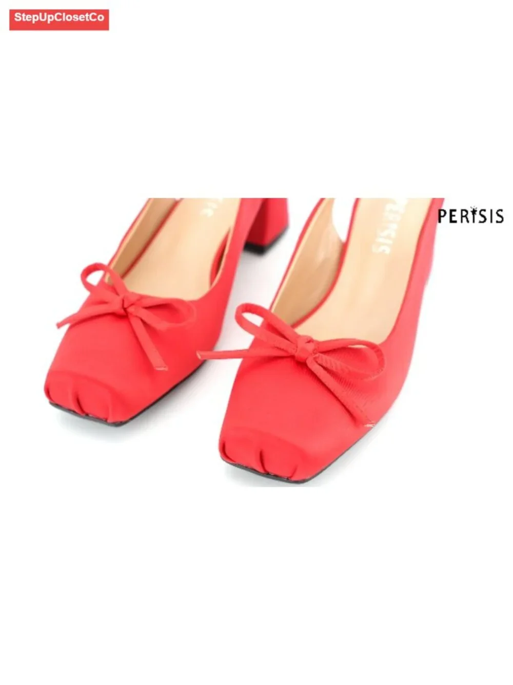 Ballet Slingback Heels Square Toe Chunky Heel Pumps Bow